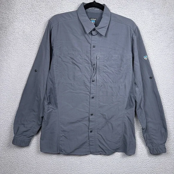 Kuhl Shirt Mens M Gray Invoke Performance Button Up Roll Tab Hike Camp Outdoor - Picture 2 of 15